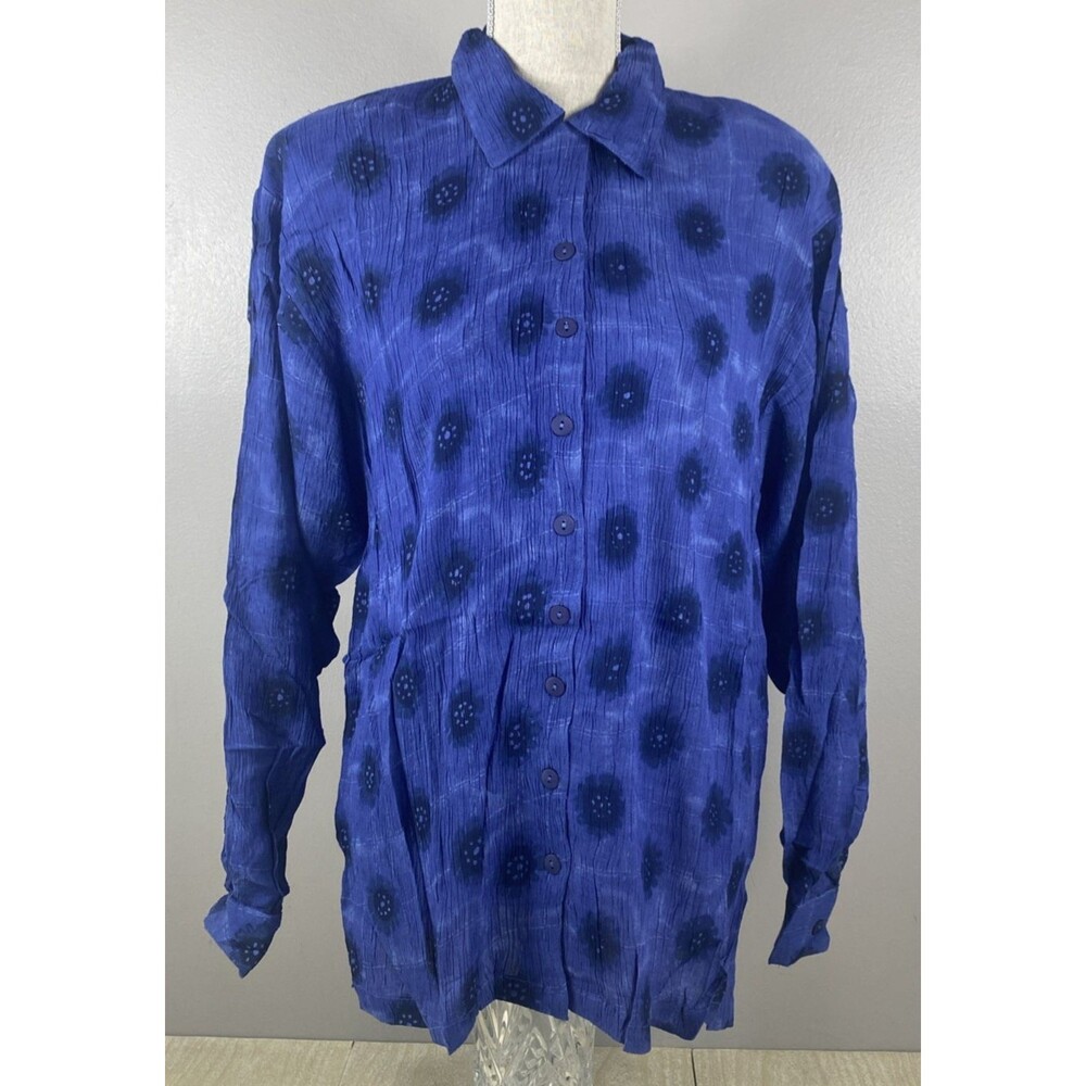 PHOOL Women's Size S Long Sleeve Camp Shirt with Padded Shoulders  Blue 3445 NWT